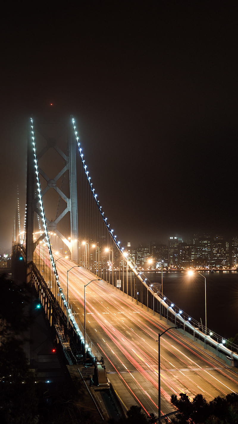 Golden Gate, america, bridge, city, light, nice, night, river, road, sky, town, usa, HD phone wallpaper