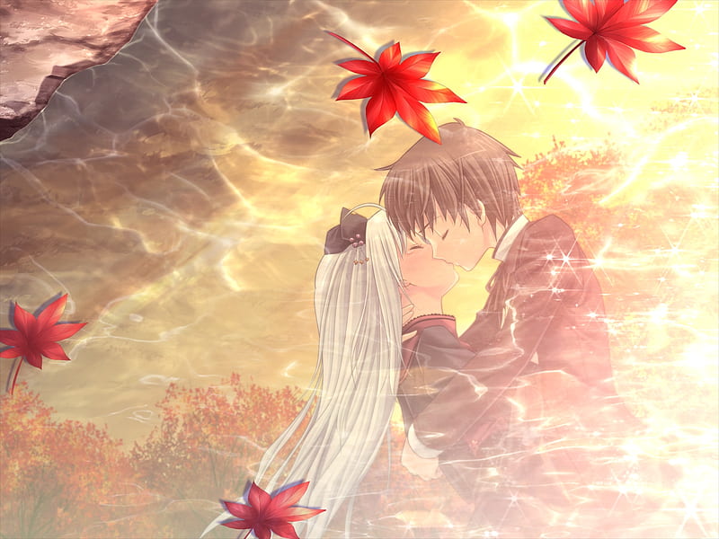 AnimeKiss, afternoon, kiss, anime, HD wallpaper