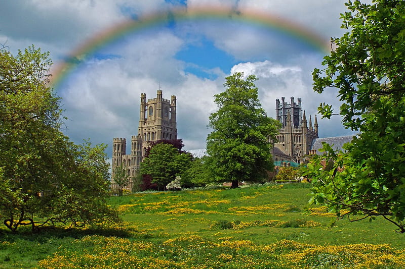 Cherry Hill Park, Ely, Building, Rainbow, Landscape, Cathedral, HD wallpaper