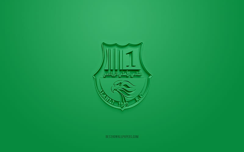 Al Ahli SC, creative 3D logo, green background, Qatar Stars League, 3d emblem, QSL, Qatar Football Club, Doha, Qatar, 3d art, football, Al Ahli SC 3d logo, HD wallpaper