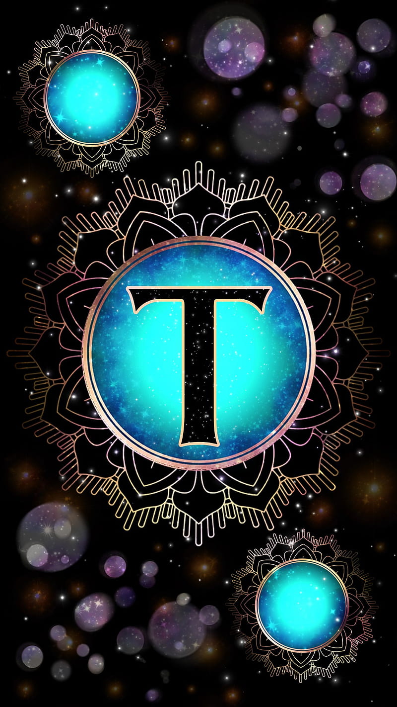 Magick Mandala T, galaxy, glow, initial t, letter t, magic, occult, orb, HD phone wallpaper