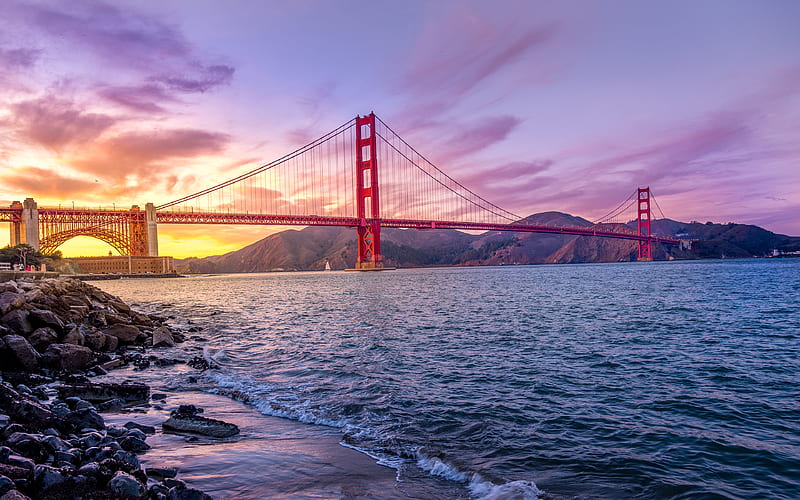 Golden Gate Bridge, CA suspension bridge, San Francisco, California, USA, Golden Gate Strait, HD wallpaper