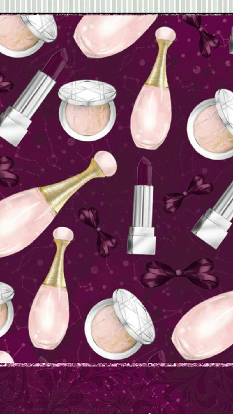perfume, bows, girly, glitter, makeup, pink, HD phone wallpaper