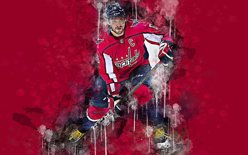 Alexander Ovechkin Russian hockey player, art portrait, face, NHL, paint art, splashes of paint, Washington Capitals, Captain, USA, National Hockey League, Alex Ovechkin, HD wallpaper