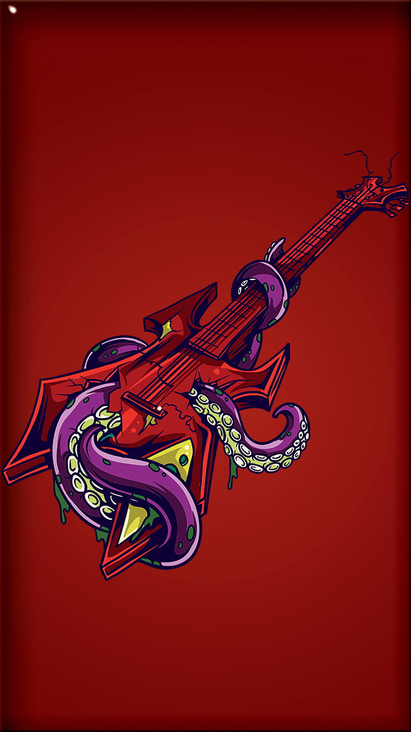 Rock and Roll, guitar, octopus, purple, red, HD phone wallpaper