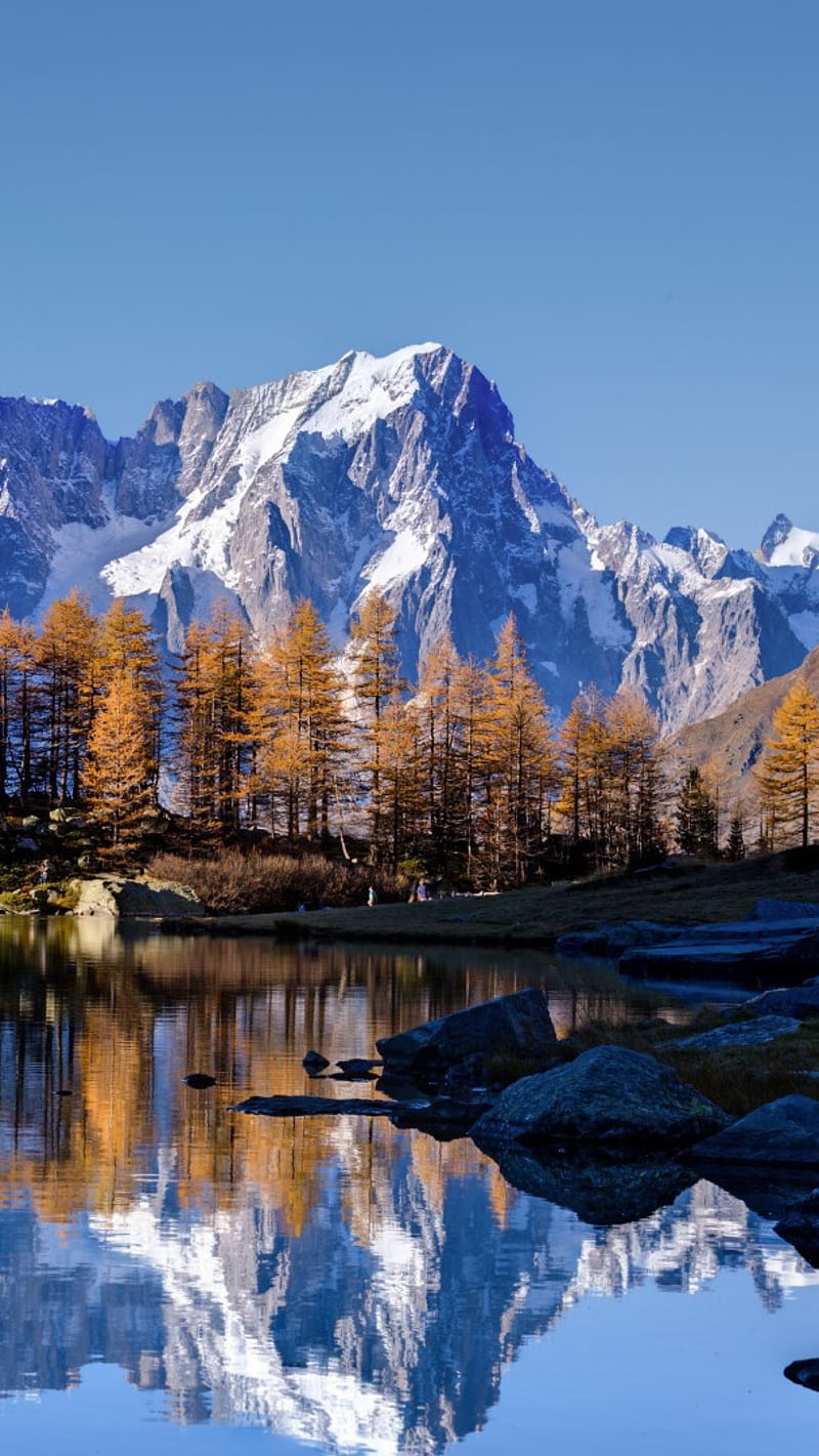 Nature Mont Blanc , mont blanc, lake, white mountain, HD phone wallpaper