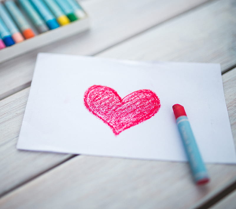 Heart art 5, art, crayons, heart, kids, love, sweet, HD wallpaper