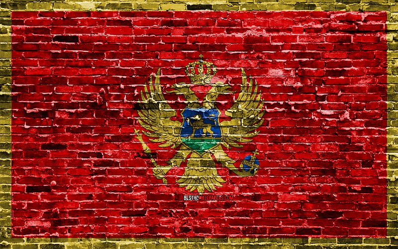 Montenegrin flag, bricks texture, Europe, national symbols, Flag of Montenegro, brickwall, Montenegro 3D flag, European countries, Montenegro, HD wallpaper