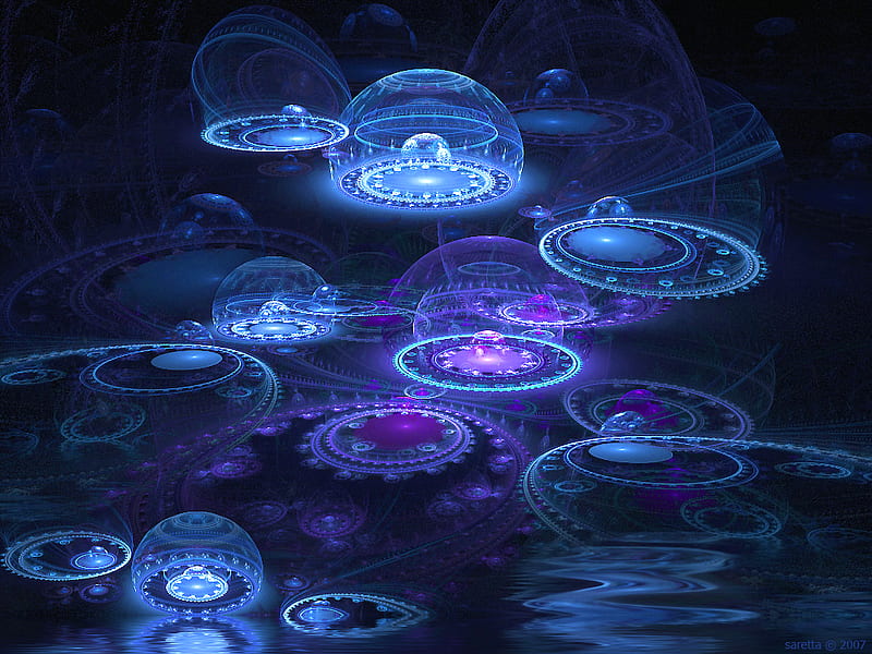 Alien Structures, disks, balls, blue, fractal, HD wallpaper