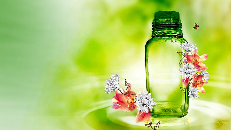 The Green Jar, firefox persona, spring, abstract, old, antique, green, jar, summer, jug, flowers, vintage, HD wallpaper