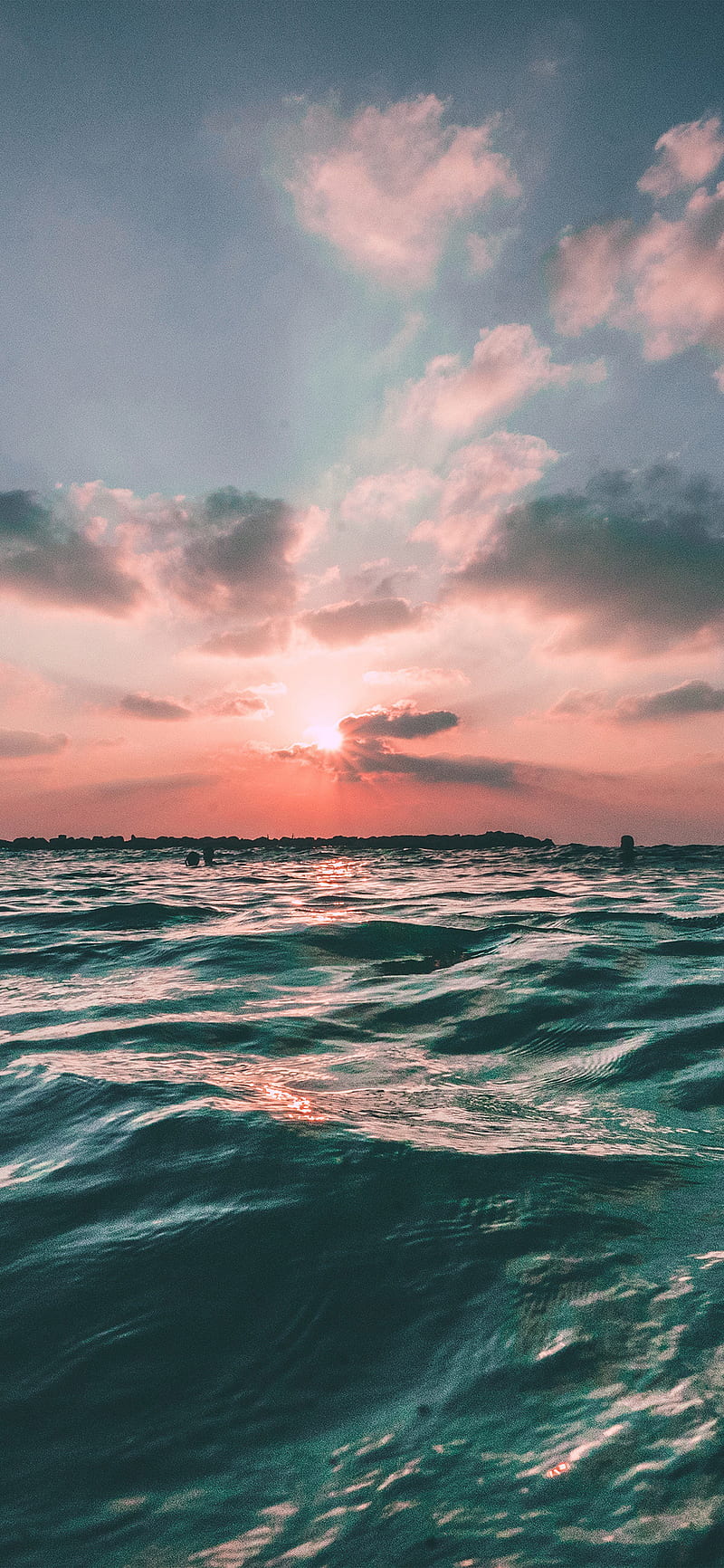 sunset, sea, clouds, water, portrait display, nature, HD phone wallpaper