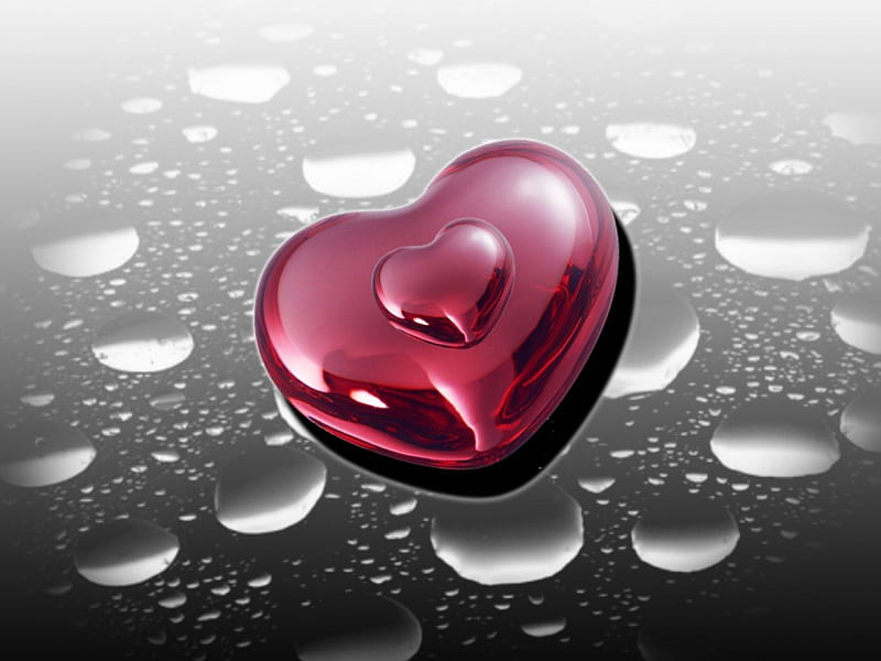 HEARTS, glass, glossy, heart, drops, pink, HD wallpaper