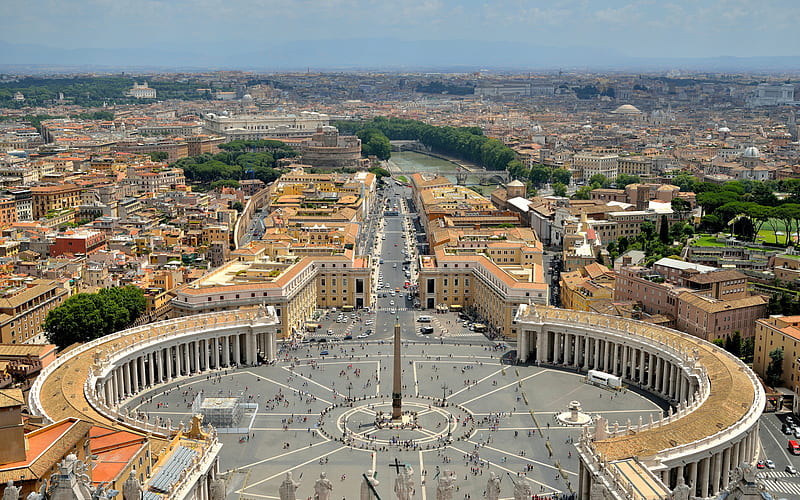 Vatican, St Peters Square, Piazza San Pietro, summer, Rome, city panorama, streets, Tiber River, Italy, HD wallpaper