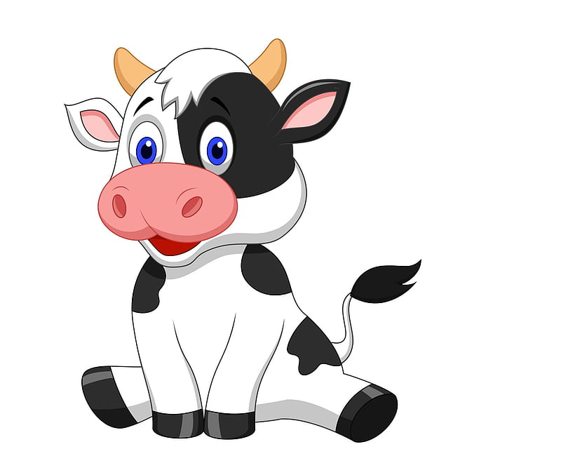 Cow, cute, spot, black, child, white, pink, card, HD wallpaper