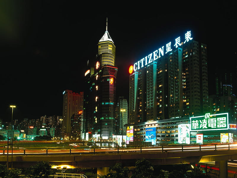 Lighted-Hong Kong landscape, HD wallpaper