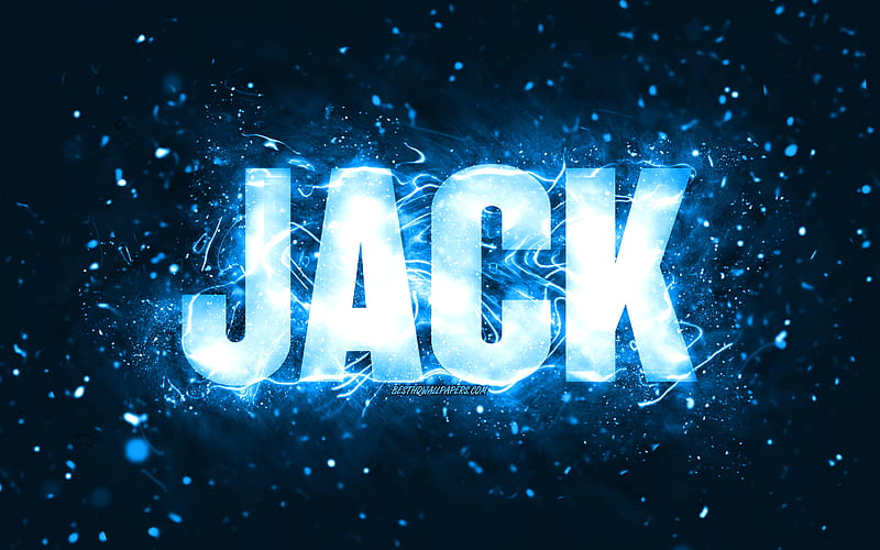 Happy Birtay Jack blue neon lights, Jack name, creative, Jack Happy Birtay, Jack Birtay, popular american male names, with Jack name, Jack, HD wallpaper