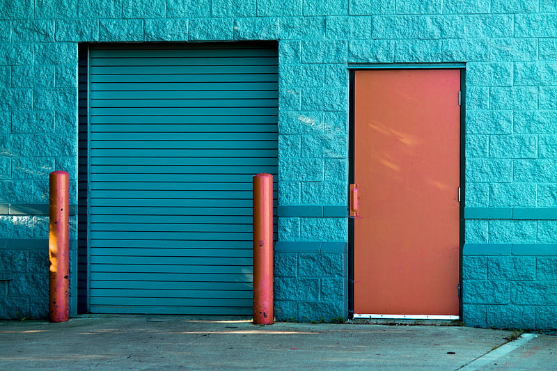 Teal & orange doors, turquoise, pretty, orange, simple, color, estetic, abstract, door, HD wallpaper