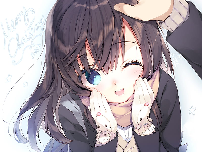 anime girl, cute, brown hair, hands, moe, Anime, HD wallpaper