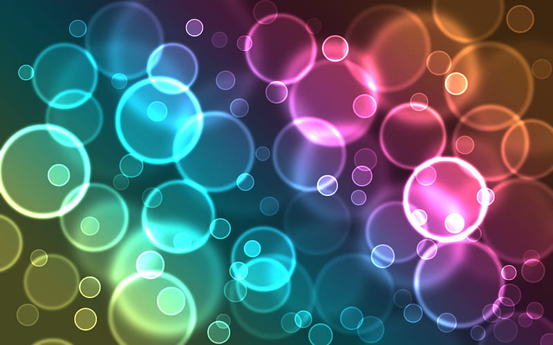 Bokeh Bubbles (rainbow), orange, yellow, abstract, bokeh, purple, bubbles, pink, light colors, blue, HD wallpaper