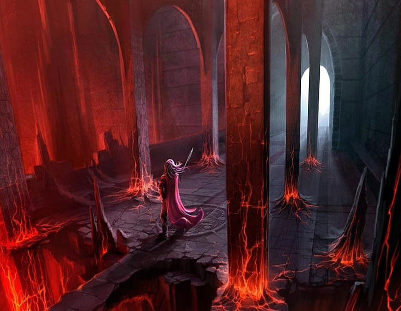 The Underworld, red, fantasy, battle, fiery, dark, castle, HD wallpaper
