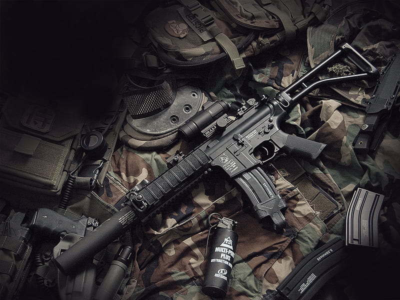 The Loadout, guns, accessories background, military, weapon, HD wallpaper