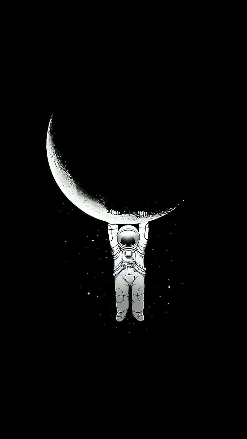 Moon Walk, astronaut, black, dark, gears, hanging, moon, skeletons, sky, walk, HD phone wallpaper