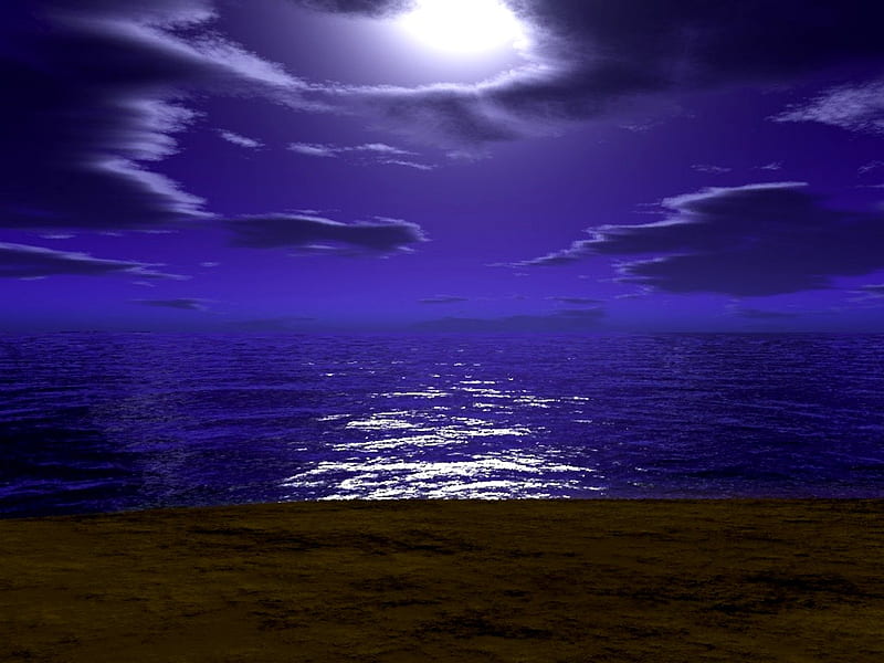 NIGHT BEACH WITH FULL MOON, beach, moon, clouds, sky, night, HD ...