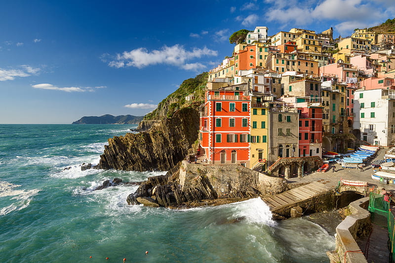 Towns, Riomaggiore, Italy, Liguria, Sea, HD wallpaper