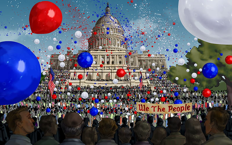 Happy Independence Day, holiday, 4th july, balloons, whitehouse, america, HD wallpaper