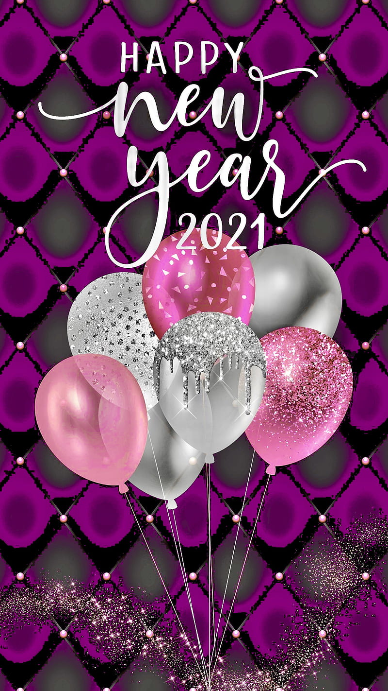 “Happy 2021 - Purple”, 2021, Happy New Year, Happy New Year 2021, balloons, celebrate, glitter, glitzy, party', purple , sparkle, HD phone wallpaper