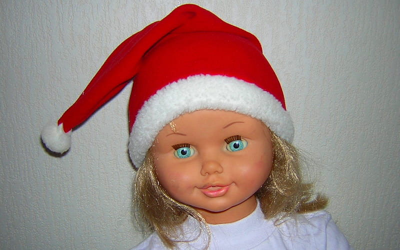 Doll Santa Claus, red, santa claus graphy, humour skz, blue eyes, blue, my bad scores, christmas, doll, baby, beautiful eyes, santa, merry christmas, funny, eyes, HD wallpaper