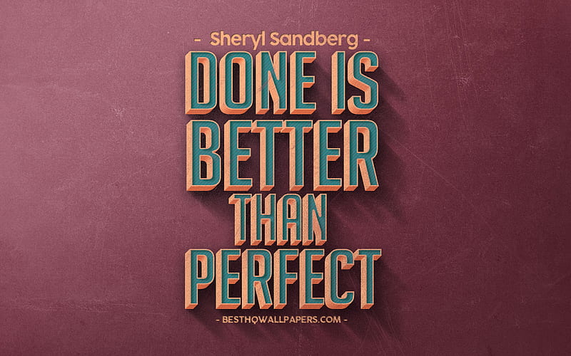 Done is better than perfect, Sheryl Sandberg quotes, retro style, popular quotes, motivation, work quotes, inspiration, red retro background, red stone texture, HD wallpaper