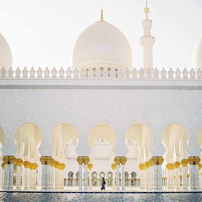 person walking inside white concrete mosque during daytime, HD phone wallpaper
