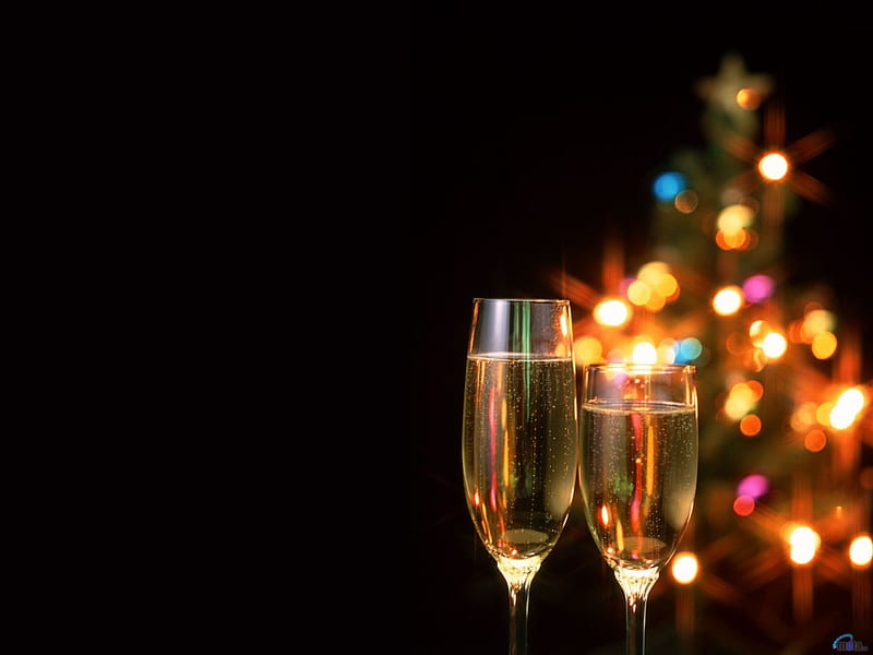Spend Christmas Together!, christmas, celebration, together, glasses, colors, champagne, lights, HD wallpaper