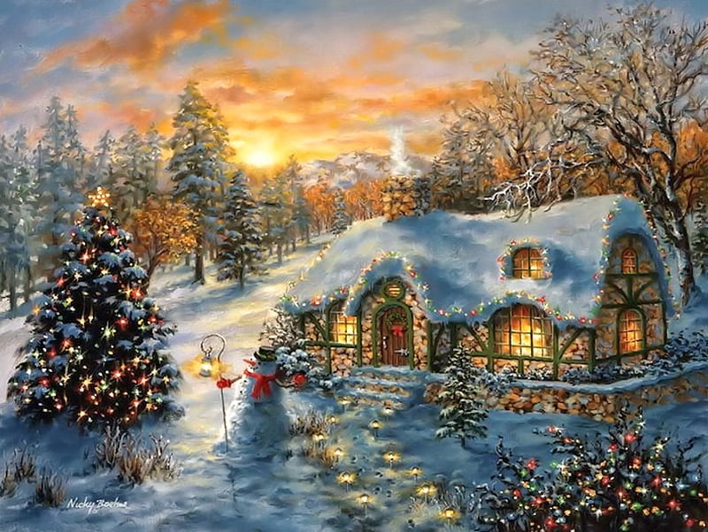 Winter Painting, Painting, Snow, House, Winter, HD wallpaper | Peakpx