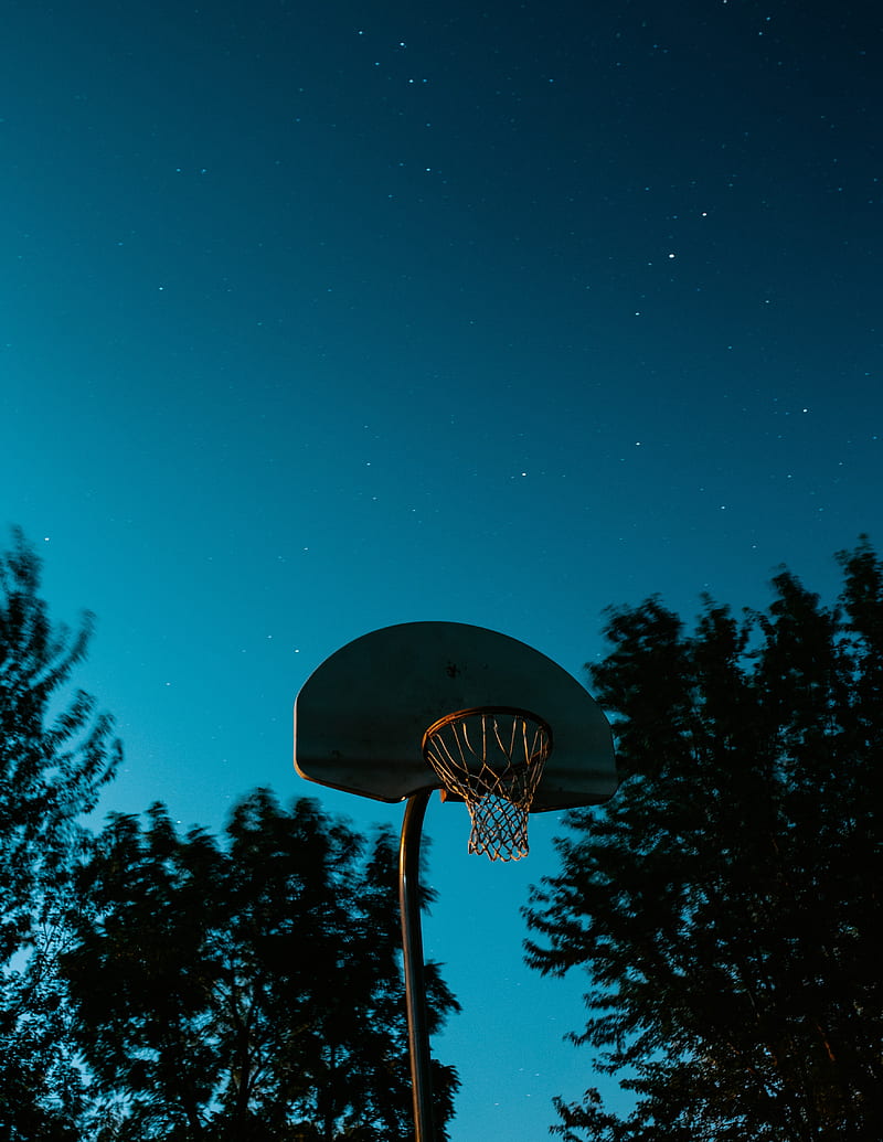basketball hoop, basketball, hoop, starry sky, dark, HD phone wallpaper