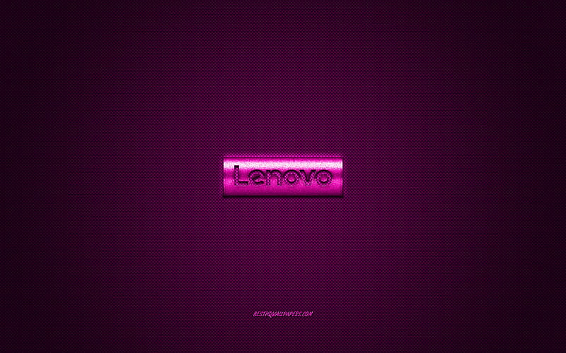 Lenovo logo, purple shiny logo, Lenovo metal emblem, for Lenovo smartphones, purple carbon fiber texture, Lenovo, brands, creative art, HD wallpaper