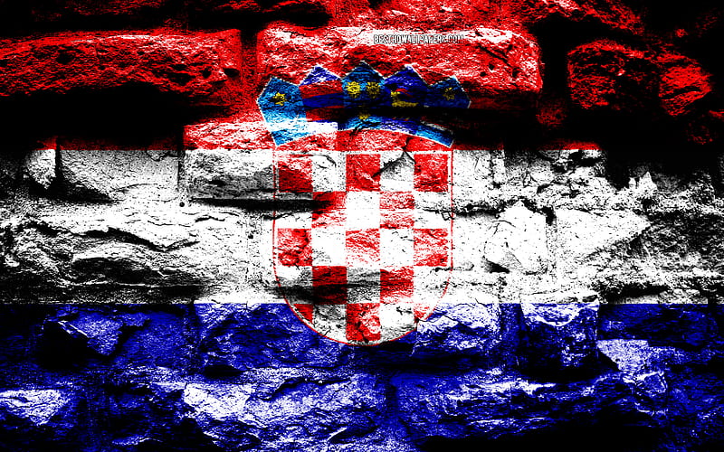 Croatia flag, grunge brick texture, Flag of Croatia, flag on brick wall, Croatia, Europe, flags of european countries, HD wallpaper