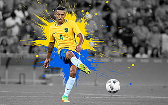 Paulinho, blue paint splashes, Brazil national football team, football ...