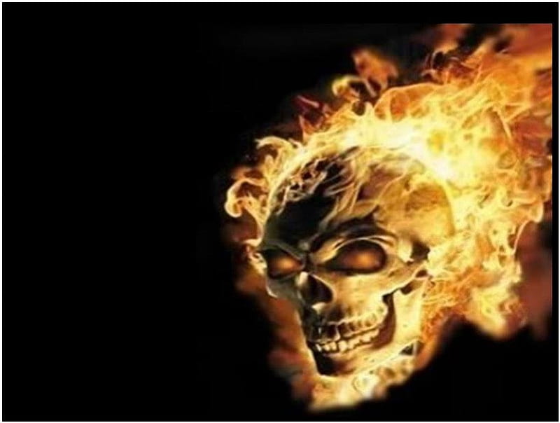 skull, flaming, HD wallpaper