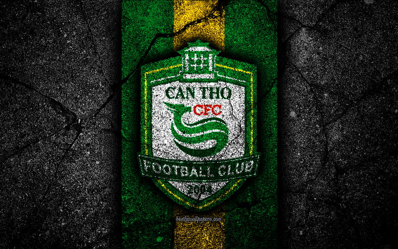 Can Tho FC, emblem, V League 1, football, Vietnam, football club, black stone, Asia, Can Tho, soccer, asphalt texture, FC Can Tho, HD wallpaper