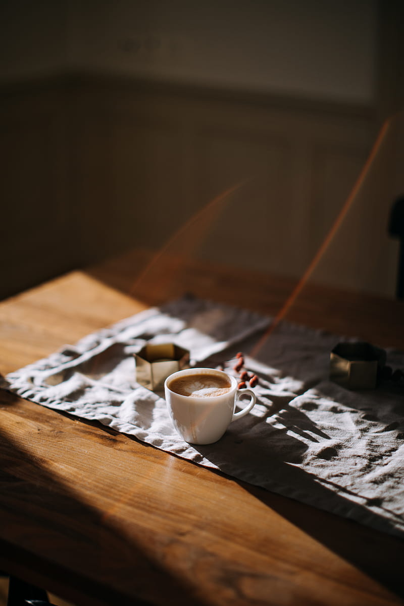 coffee mug on top of tablecloth beside ashtray, HD phone wallpaper