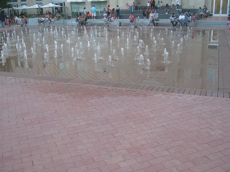 town square fountains, fountain, texas, usa, water fountains, fort worth time square, HD wallpaper