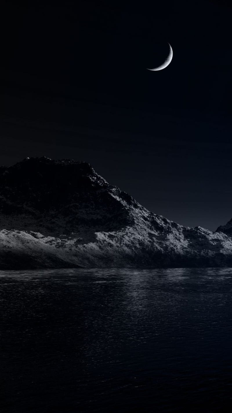 Dark night, black, cool, lake, moon, mountain, nature, HD phone wallpaper |  Peakpx