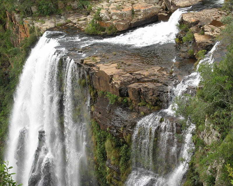 chamarel waterfall, blackrocks, mauritius, redrocks, 100mhigh, pirimeval vegetation, HD wallpaper