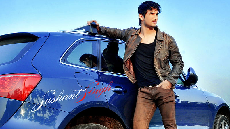 Sushant Is Standing Near Blue Car Wearing Black Jacket And Pant Sushant Singh Rajput, HD wallpaper