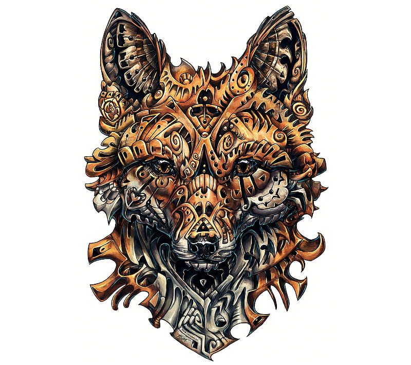 Fox Artwork, artistic, carve, orange, wild, HD wallpaper