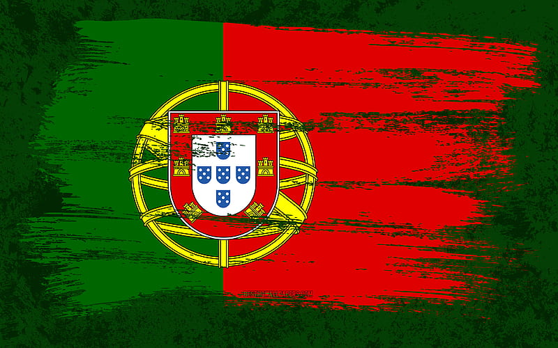 Flag of Portugal, grunge flags, European countries, national symbols, brush stroke, Portuguese flag, grunge art, Portugal flag, Europe, Portugal, HD wallpaper