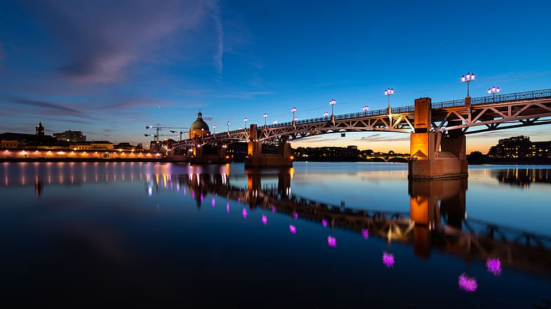 Bridge, river, building, lights, night, HD wallpaper | Peakpx