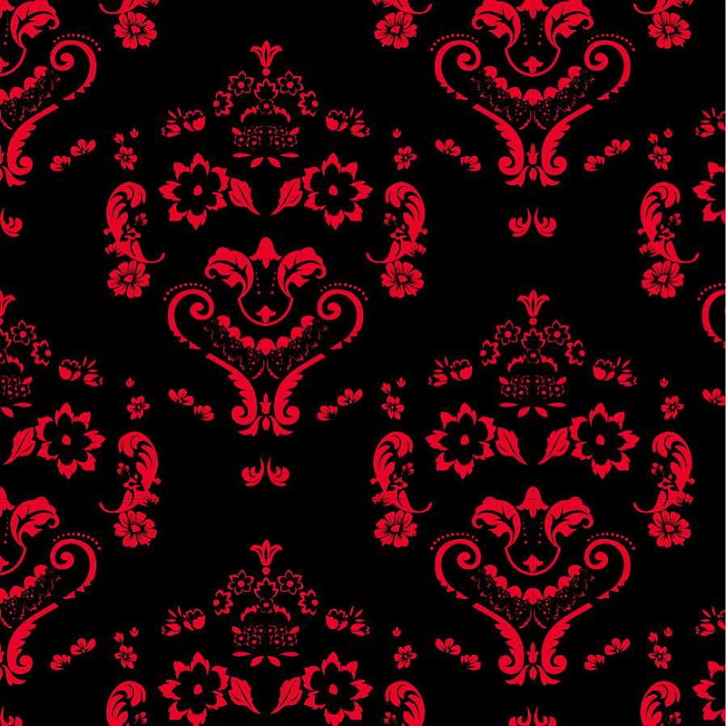 Baroque Damask Smiles Red on Black - Pattern Design Lab. Damask, Pattern design, Wall coverings, HD phone wallpaper